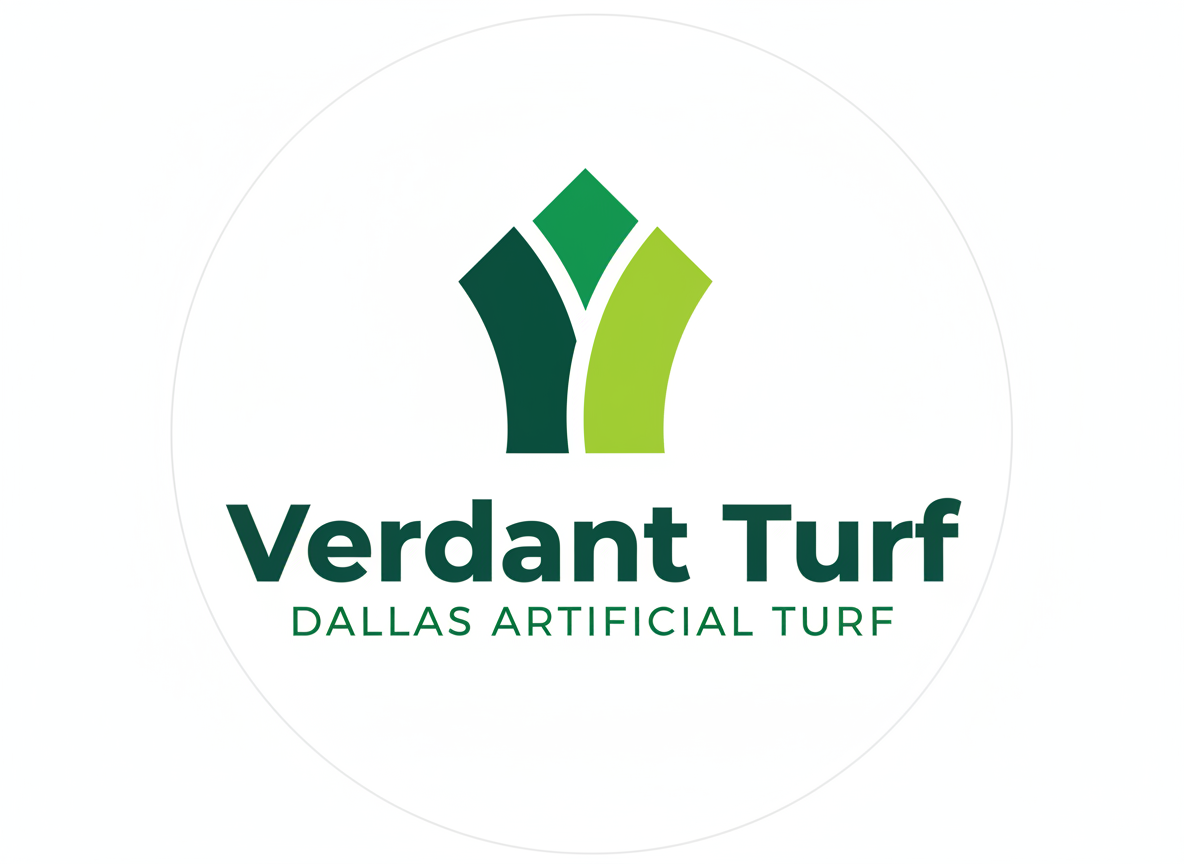 minimal, modern logo for a company named "Verdant Turf" that installs premium artificial turf in Dallas, using clean geometric lines and a simple turf or grass icon, bold but professional, flat vector style on transparent background